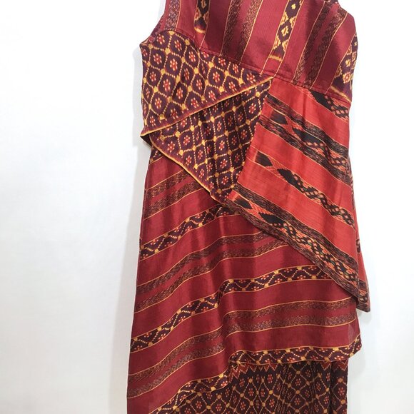 100% Silk Dress XL Layered Spaghetti Straps Burgundy Re Gold - Picture 5 of 12